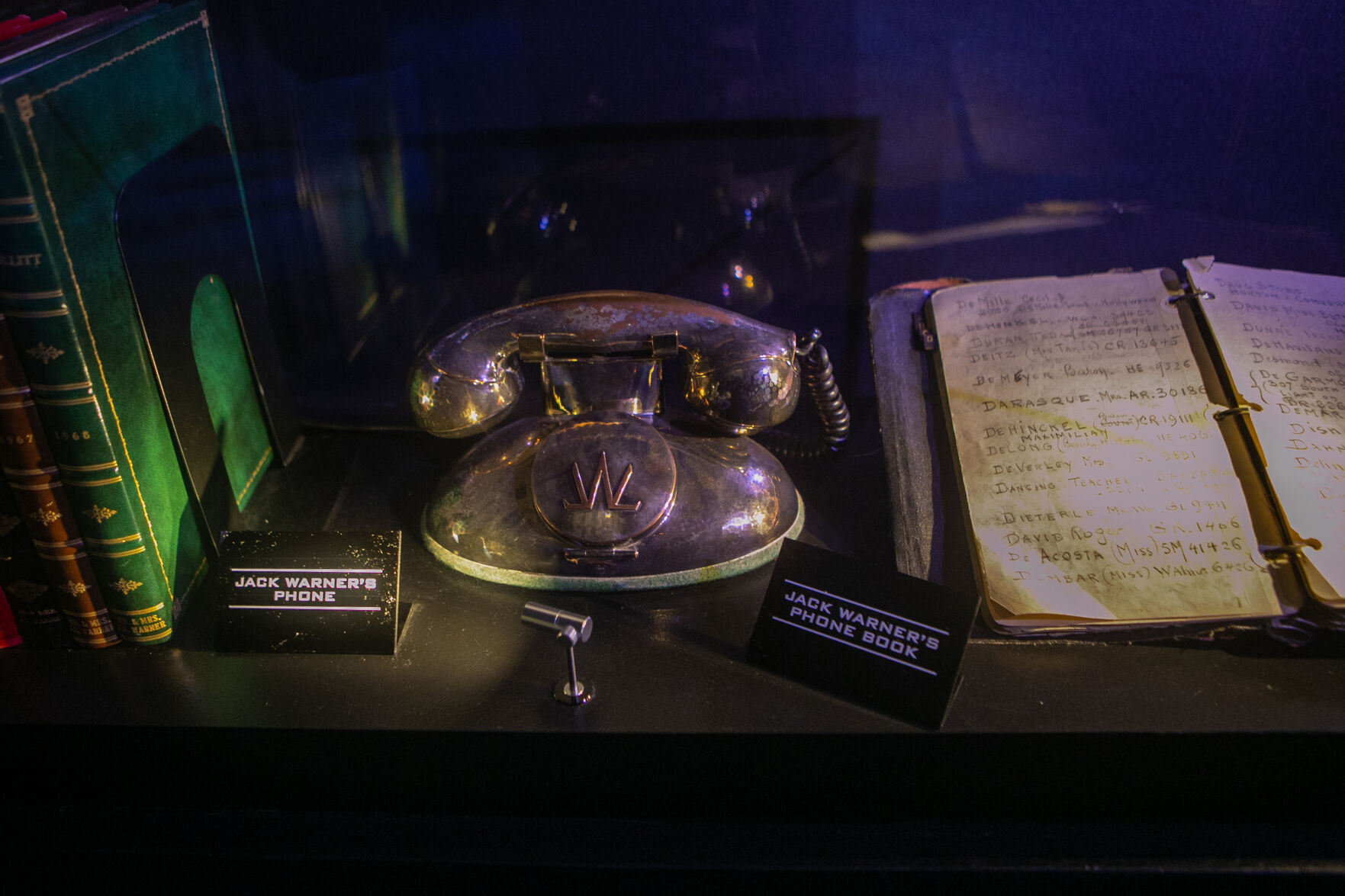 Studio boss Jack Warner's silver-plated phone and phone book on display at Warner Bros.' new tour center.